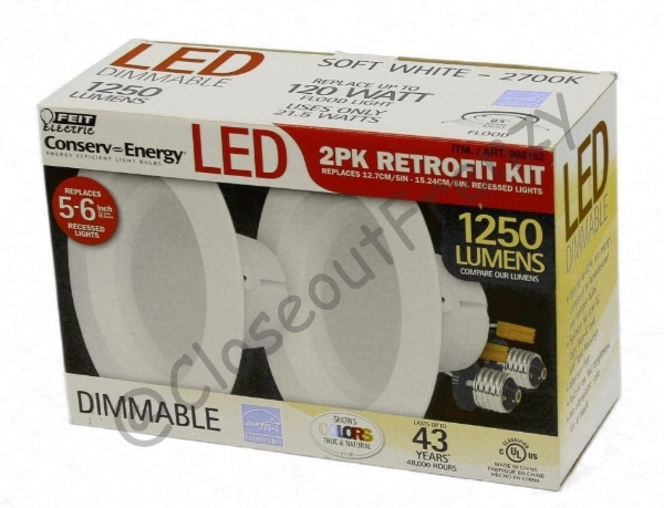 Picture of Feit Electric, LED 2 Pack Retrofit Kit, Replaces 5-6 inch, Soft white 2700K, 850 Lumens CF-1-738